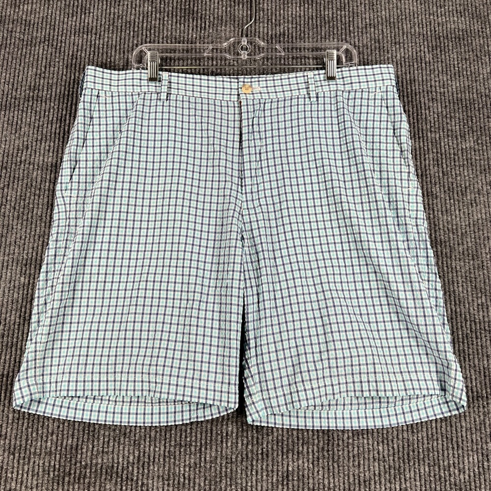 Peter Millar Summer Comfort Shorts Mens 38 Blue Plaid Seersucker Chino Golf